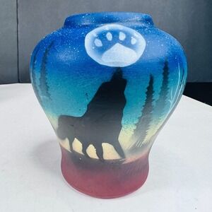 Cedar Mesa Pottery Native American Wolf Vase Hand Painted Artist‎ Signed w COA